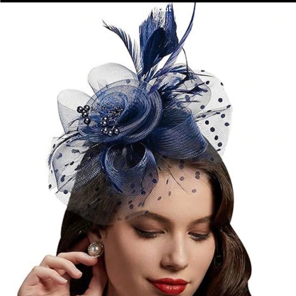 Beautiful navy blue fascinator with headband